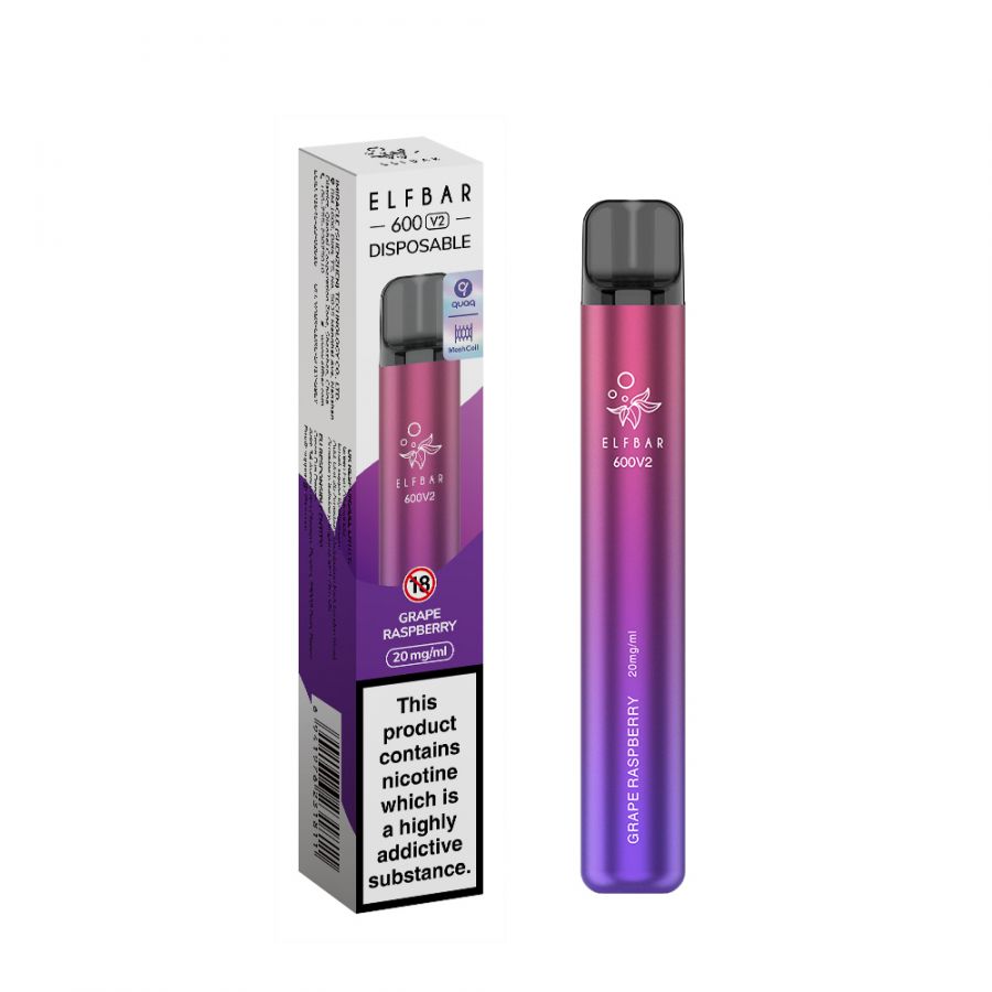 Grape Raspberry Elf Bar V2 600 Puff 2% 20mg Disposable Vape