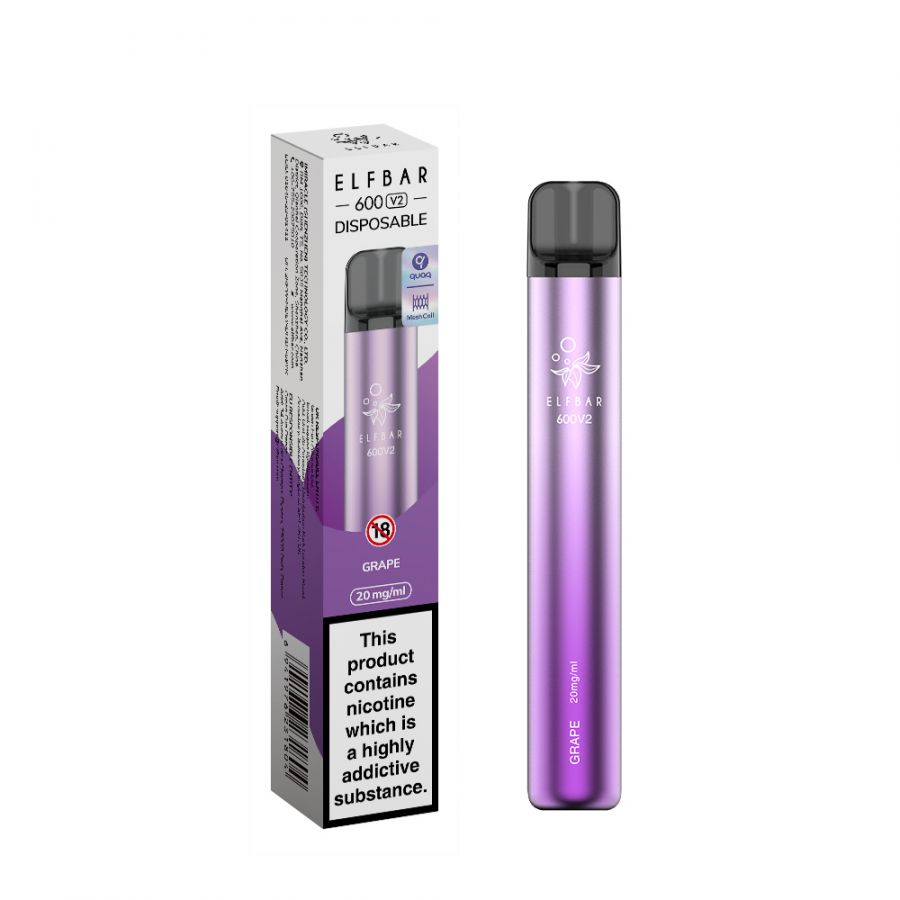 Grape Elf Bar V2 600 Puff Disposable Vape 2% 20mg