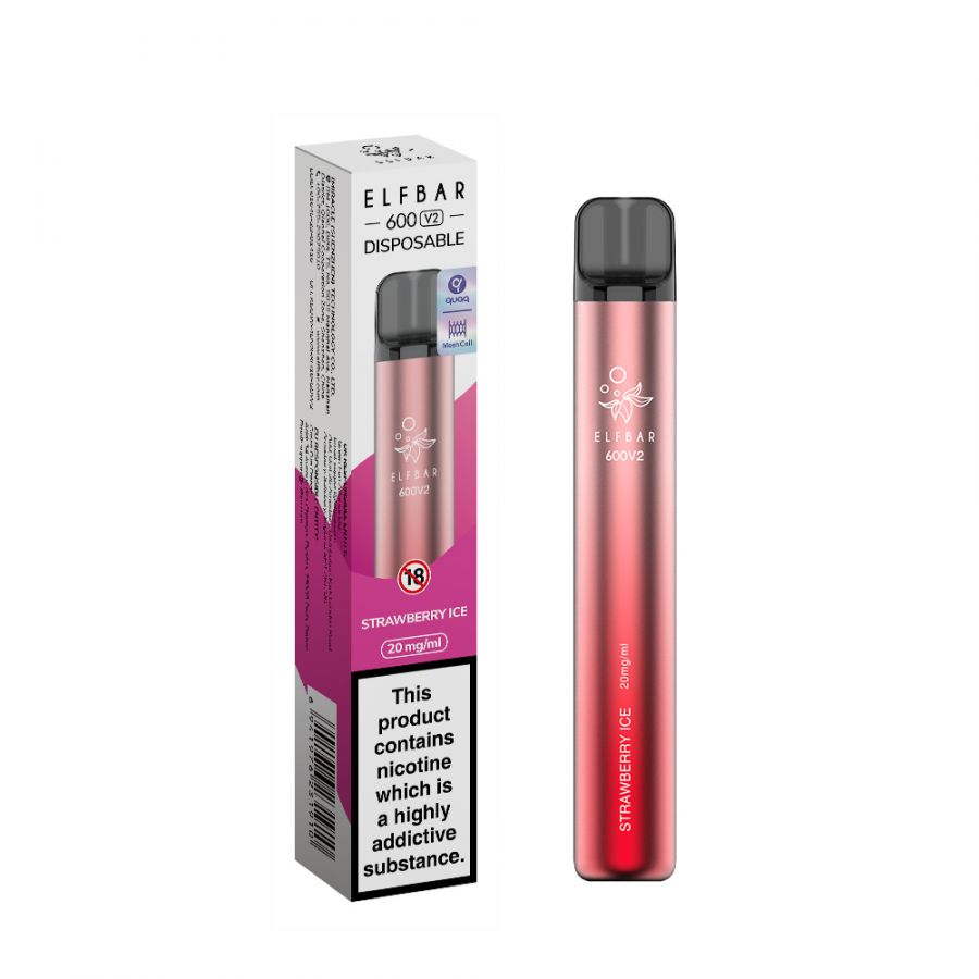 Strawberry Ice Elf Bar V2 600 Puff Disposable Vape 2% 20mg